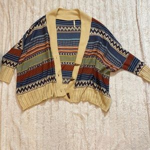 Hippy boho sweater Aztec print baggy style button up sweater